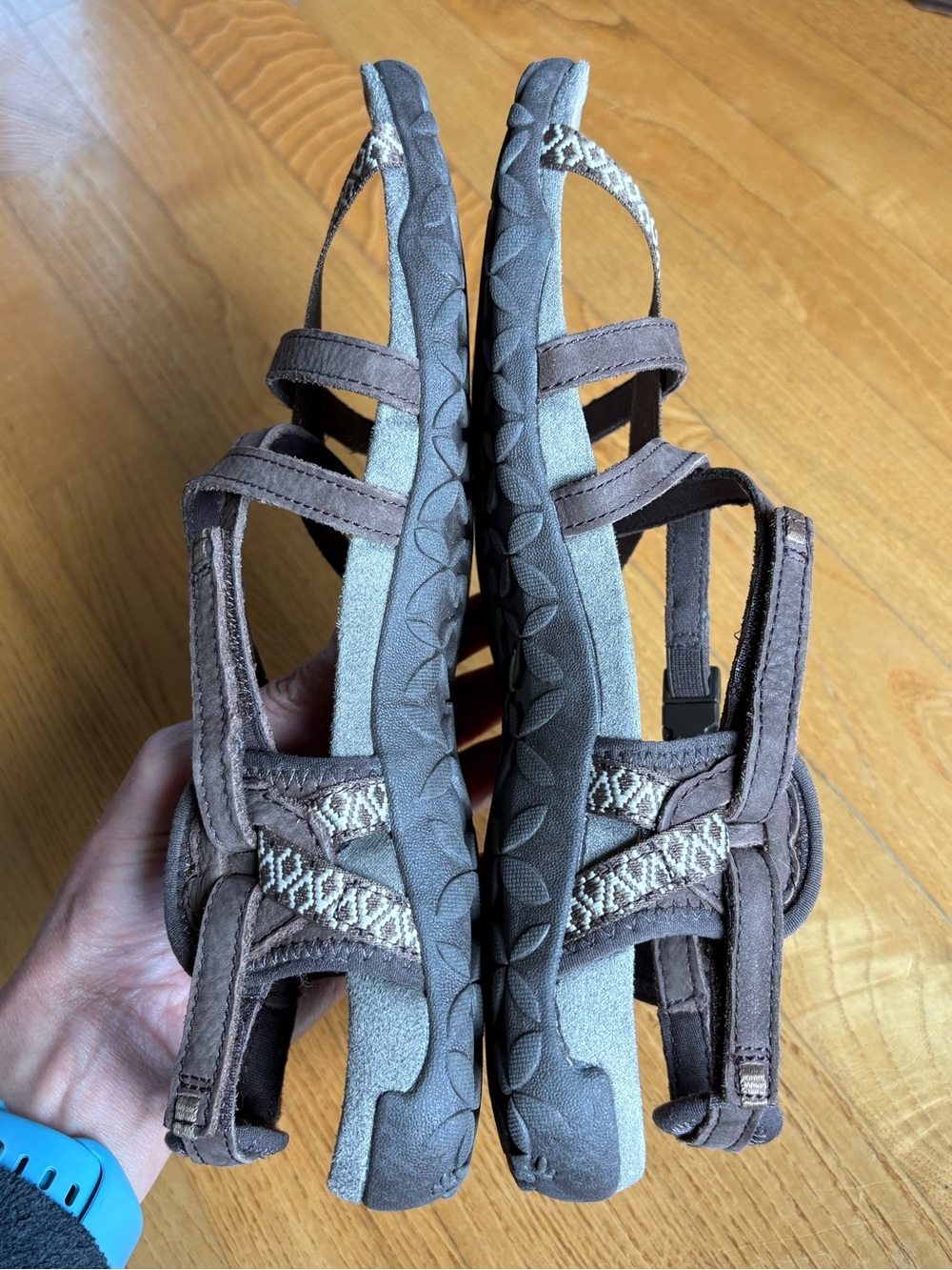 Merrell Terran Lattice II sandals Dark Earth Brown Beige leather Women Size 9 40 - Picture 6 of 11